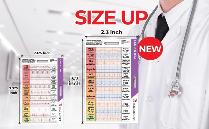 Resource RN EKG Rhythm Interpretation Badge Card – Quick Reference Guide for ECG/EKG Rhythms – Dual-Sided, Horizontal & Vertical Layout – Pocket-Sized Cheat Sheet for Nurses, Paramedics & Medical Students - Image 2